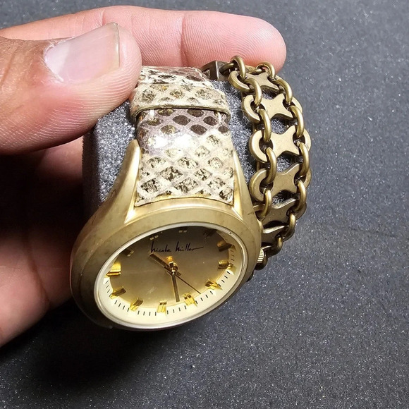 Nicole Miller Whitney Python-Embossed Leather Double-Wrap Strap 16" Quartz Watch - Picture 3 of 9